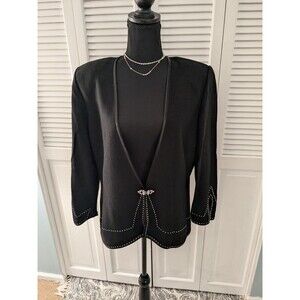 EL Ana Evening Blazer Womens XL Studded Embellished Jacket Rhinestone Black Wool